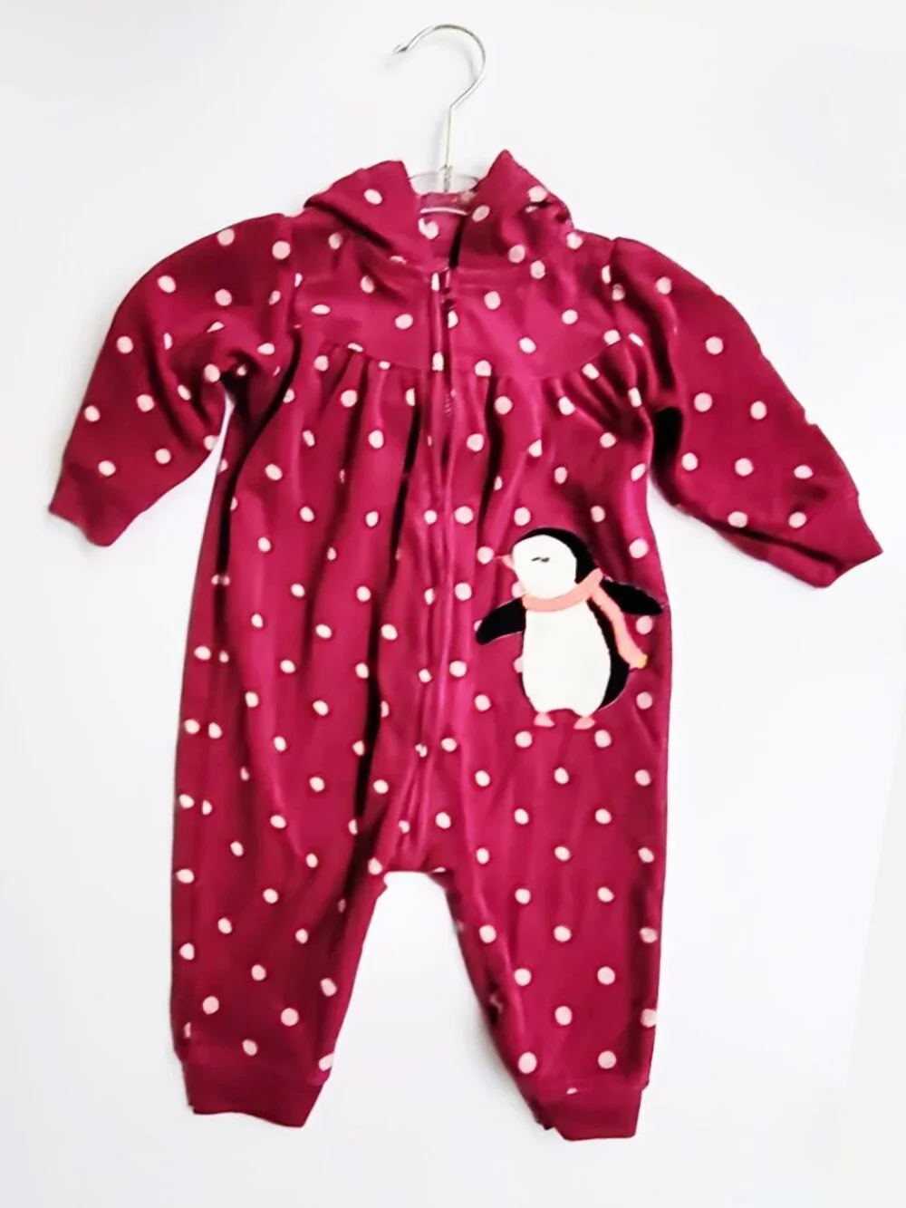 Carter's Child of Mine Raspberry Fleece 4-Season Sleep & Play Polka Dots 3- 6 m